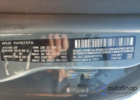 2017 Jeep Renegade Latitude из США, поврежденный, VIN ZACCJBBB4HPF07770